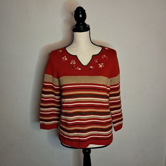 Vintage Villager Sport Liz Claiborne Sweater Women's PM Striped Granola Girl - Picture 1 of 9